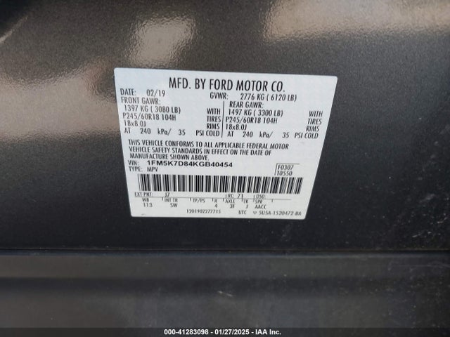Ford EXPLORER XLT 2019 1FM5K7D84KGB40454 Image 9