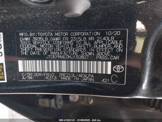 Toyota COROLLA LE 2021 JTDEPMAE0MJ150807 Image 9