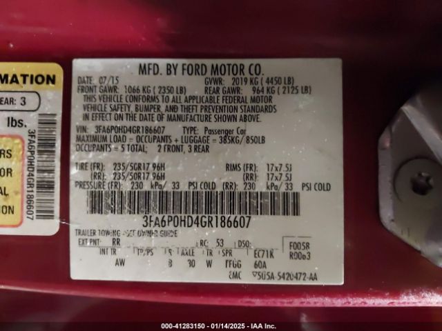 3FA6P0HD4GR186607 Ford FUSION SE