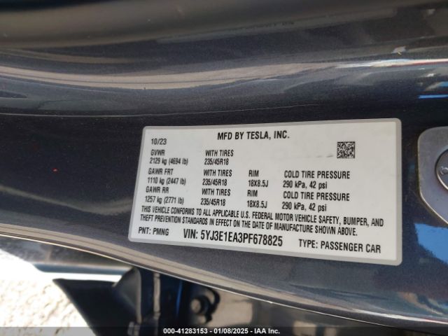 5YJ3E1EA3PF678825 Tesla Model 3 Rear-wheel Drive