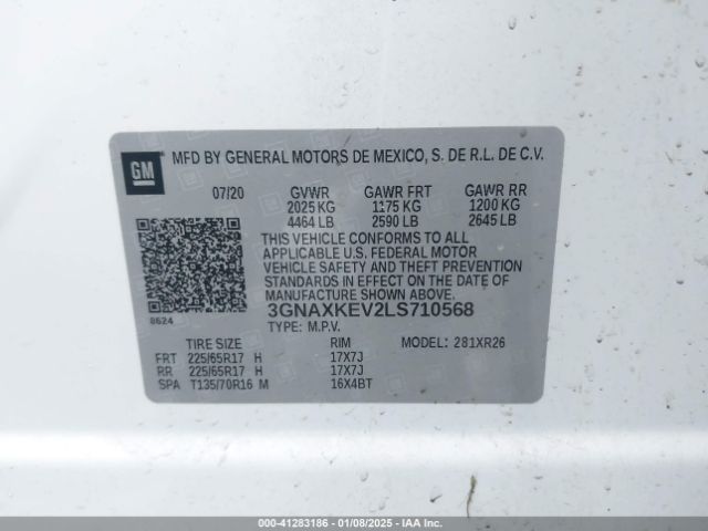 3GNAXKEV2LS710568 Chevrolet Equinox Fwd Lt 1.5l Turbo