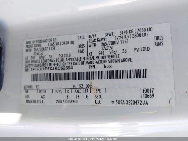 1FTFX1E5XJKC62694 Ford F-150 Xl