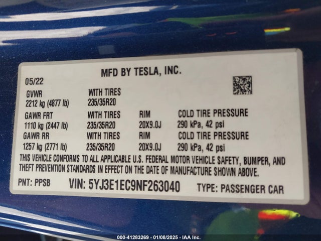 2022 TESLA MODEL 3 5YJ3E1EC9NF263040 Photo 8