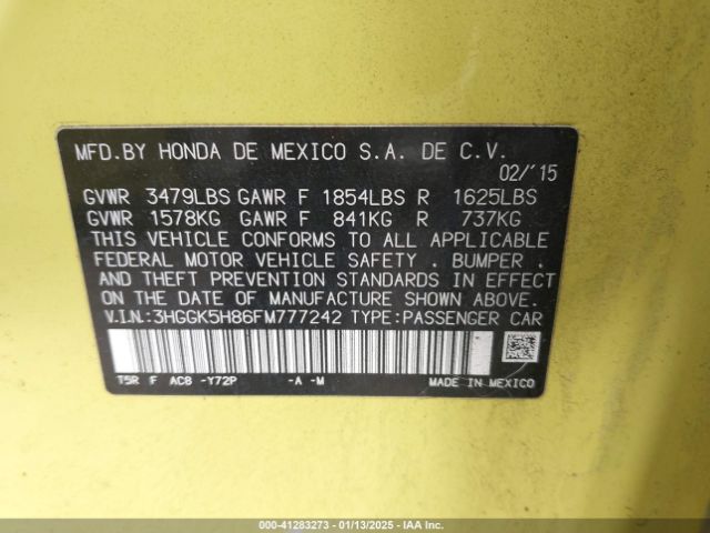 3HGGK5H86FM777242 Honda Fit Ex/ex-l