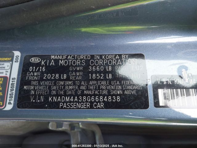 KNADM4A38G6684838 KIA RIO LX