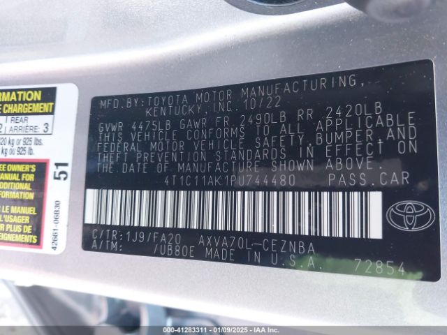 4T1C11AK1PU744480 Toyota CAMRY LE