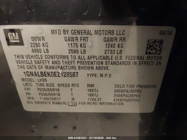 1GNALBEK0EZ128587 Chevrolet EQUINOX 1LT