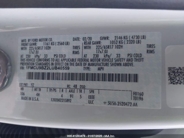 1FMCU9BZ2LUB40559 Ford Escape Se Sport Hybrid