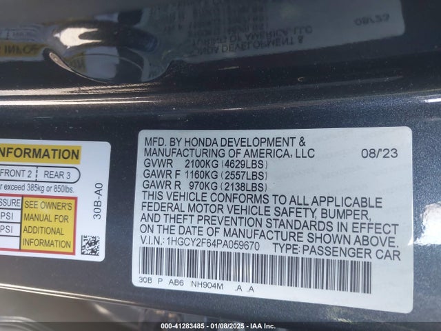 1HGCY2F64PA059670 Honda Accord Hybrid Ex-l