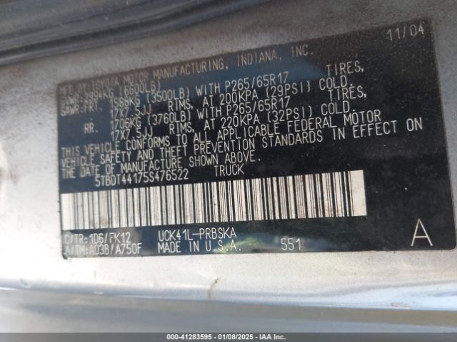 2005 TOYOTA TUNDRA 5TBDT44175S476522 Photo 8