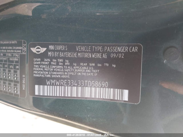 2003 MINI COOPER S WMWRE33433TD58690 Photo 8