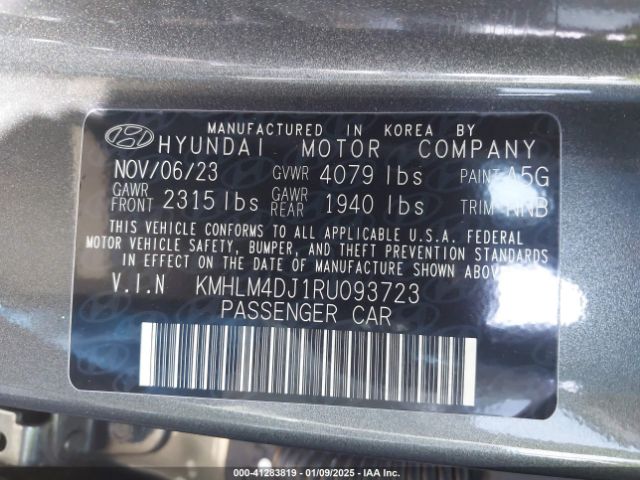 KMHLM4DJ1RU093723 Hyundai Elantra Hybrid Blue