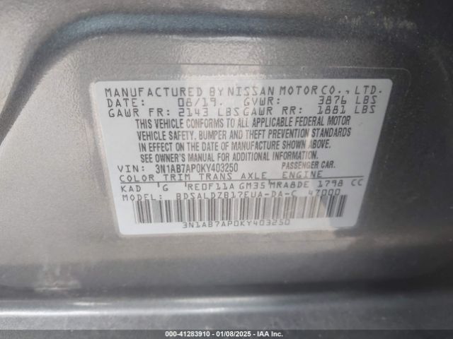 3N1AB7AP0KY403250 Nissan SENTRA SV