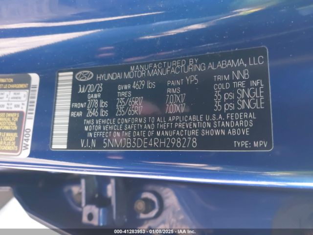 5NMJB3DE4RH298278 Hyundai TUCSON SEL