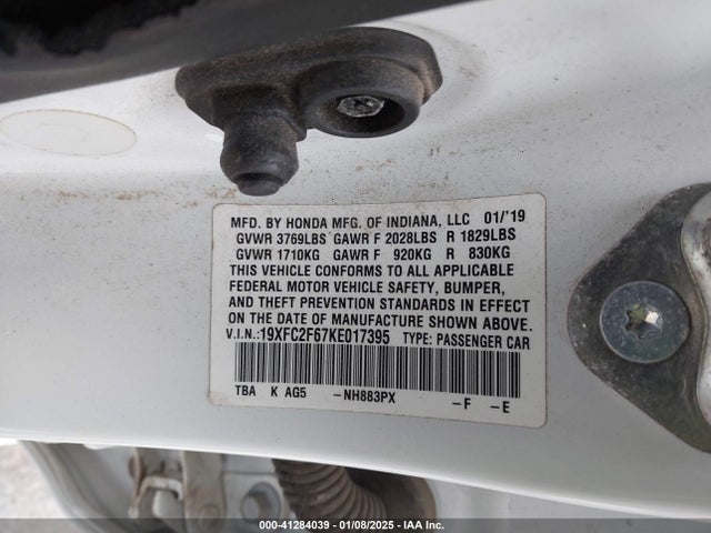 Honda Civic Lx 2019 19XFC2F67KE017395 Image 9