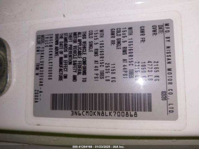 3N6CM0KN8LK700868 Nissan Nv200  Cargo S Xtronic Cvt