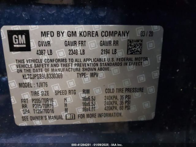 KL7CJPSB9LB330369 Chevrolet Trax Awd Lt
