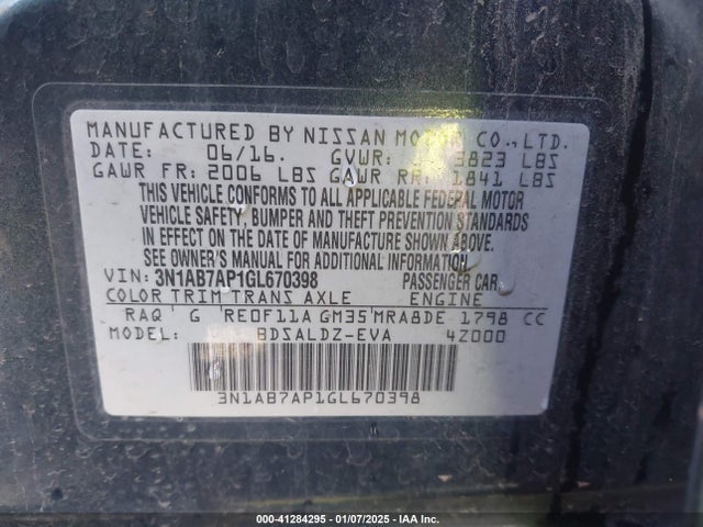Nissan SENTRA SV 2016 3N1AB7AP1GL670398 Image 9