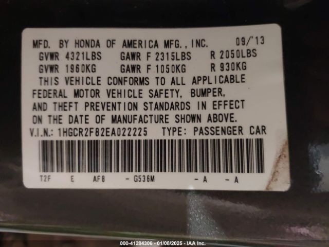 1HGCR2F82EA022225 Honda Accord Ex-l