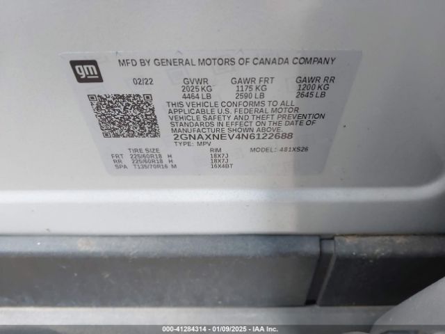 2GNAXNEV4N6122688 Chevrolet Equinox Fwd Premier