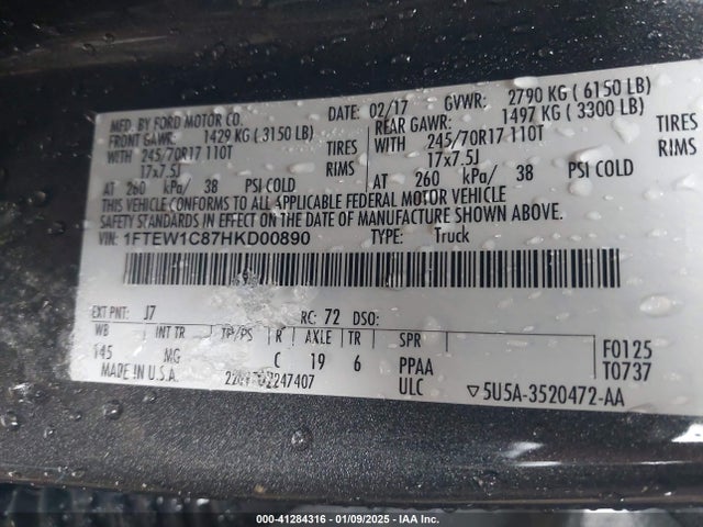 Ford F-150 Xlt 2017 1FTEW1C87HKD00890 Image 9
