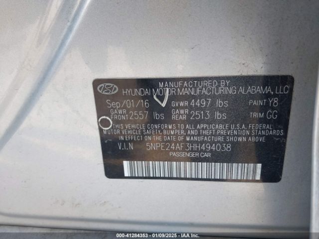 5NPE24AF3HH494038 Hyundai Sonata