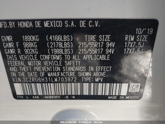Honda Hr-v Awd Lx 2020 3CZRU6H31LM703972 Image 9