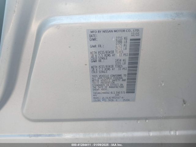 5N1AR2MN0GC613655 Nissan Pathfinder Platinum/s/sl/sv