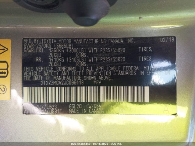 2T2ZZMCA2JC096418 Lexus RX 350
