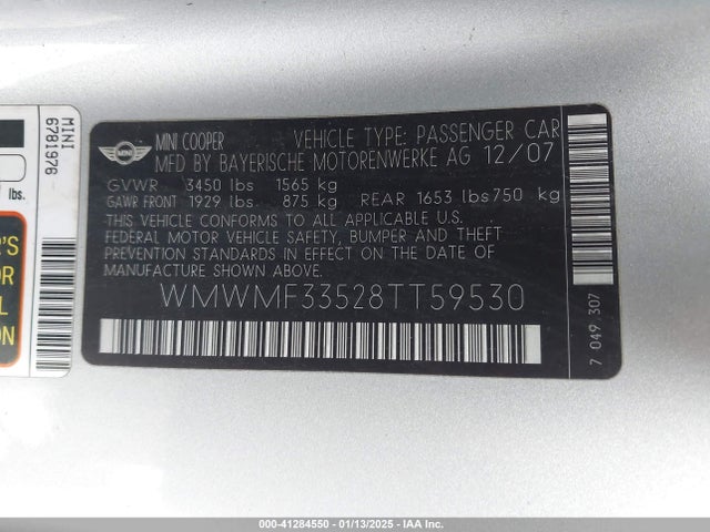2008 MINI COOPER WMWMF33528TT59530 Photo 8