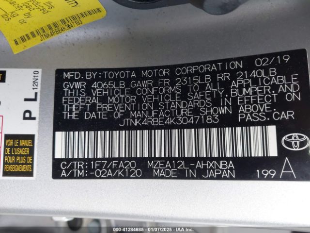 JTNK4RBE4K3047183 Toyota COROLLA SE