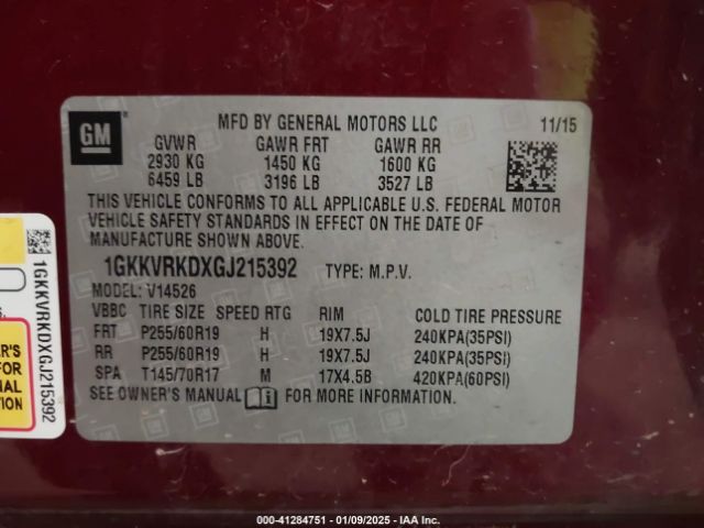 1GKKVRKDXGJ215392 GMC Acadia Slt-1