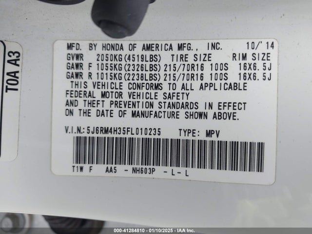 Honda CR-V LX 2015 5J6RM4H35FL010235 Image 9