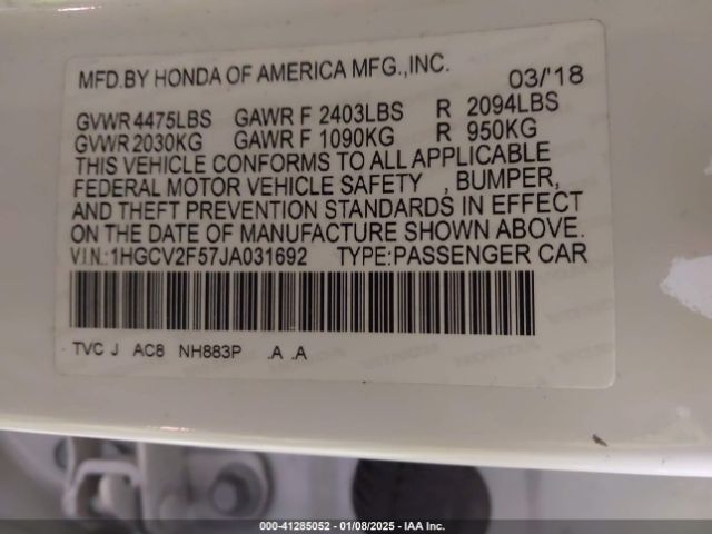 1HGCV2F57JA031692 Honda Accord Ex-l 2.0t
