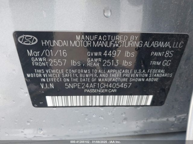 5NPE24AF1GH405467 Hyundai SONATA SE