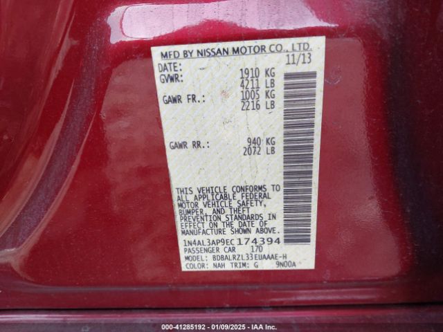 1N4AL3AP9EC174394 Nissan Altima 2.5 S