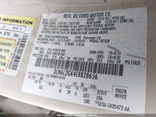 3LN6L2GK4ER828656 Lincoln MKZ
