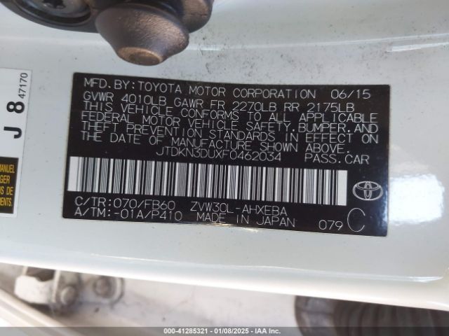 JTDKN3DUXF0462034 Toyota Prius Two
