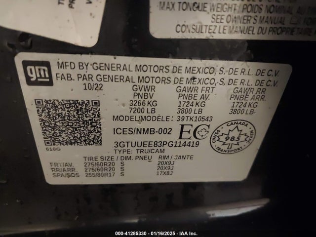 3GTUUEE83PG114419 GMC Sierra 1500 4wd  Short Box At4/4wd  Standard Box At4