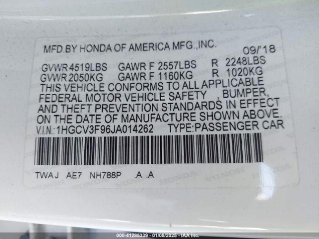 1HGCV3F96JA014262 Honda Accord Hybrid Touring