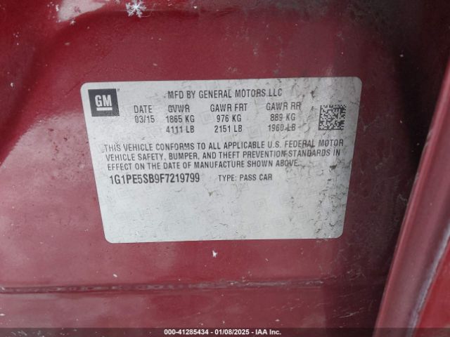 1G1PE5SB9F7219799 Chevrolet Cruze 2lt Auto