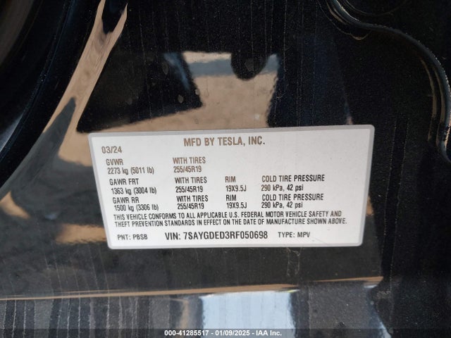 2024 TESLA MODEL Y 7SAYGDED3RF050698 Photo 8