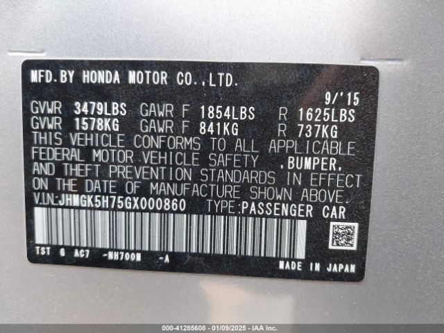 JHMGK5H75GX000860 Honda FIT EX