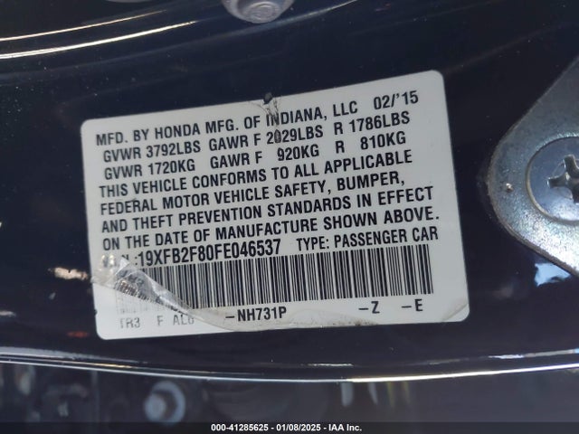 Honda CIVIC EX 2015 19XFB2F80FE046537 Image 9