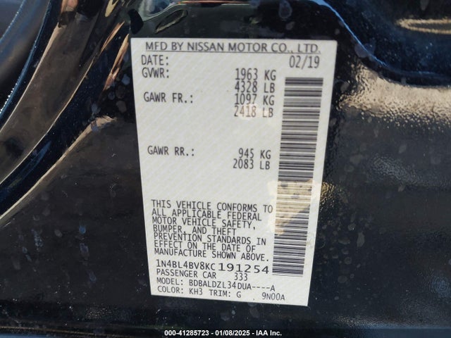 Nissan Altima 2.5 S 2019 1N4BL4BV8KC191254 Image 9