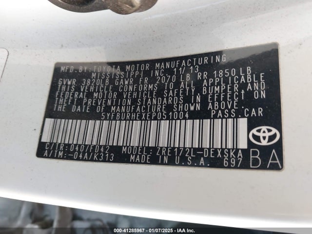 Toyota Corolla S Plus 2014 5YFBURHEXEP051004 Image 9