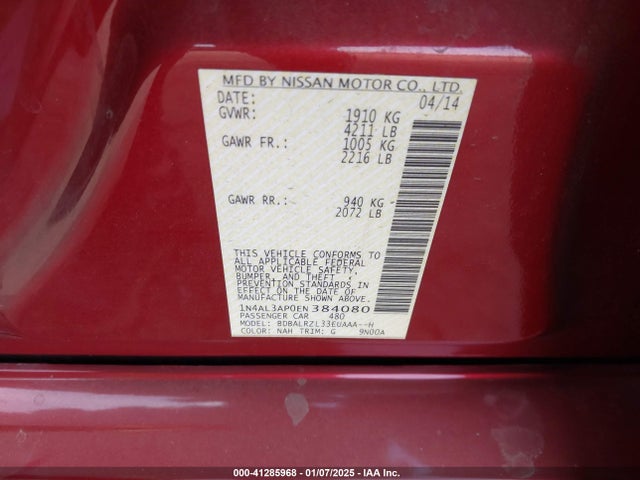 Nissan Altima 2.5 S 2014 1N4AL3AP0EN384080 Image 9