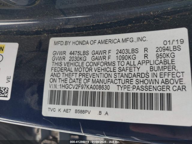 1HGCV2F97KA008630 Honda Accord Touring 2.0t
