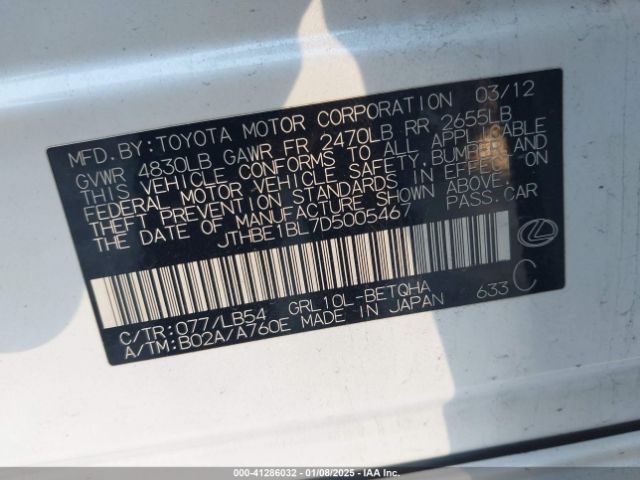 2013 LEXUS GS JTHBE1BL7D5005467 Photo 8