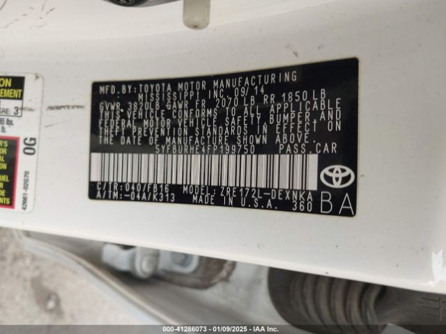 5YFBURHE4FP199750 Toyota Corolla Le Plus